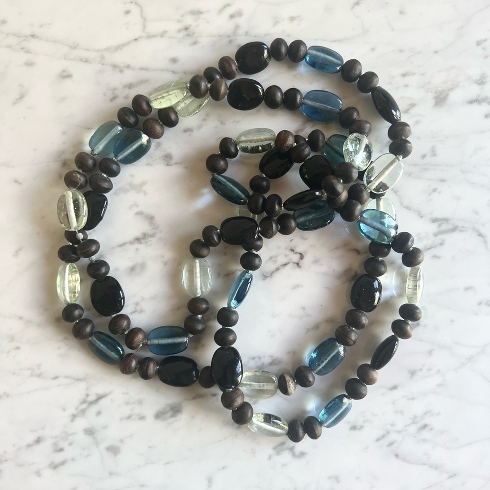 ✨FREE with purchase! Beautiful glass + wood bead necklace 32” long (doubled up)